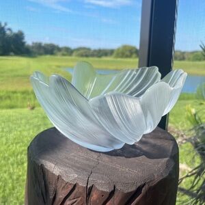 Vintage Mikasa SPUN SILK 10 1/2”Crystal Bowl~Frosted Swirl Sculpted Art~Germany
